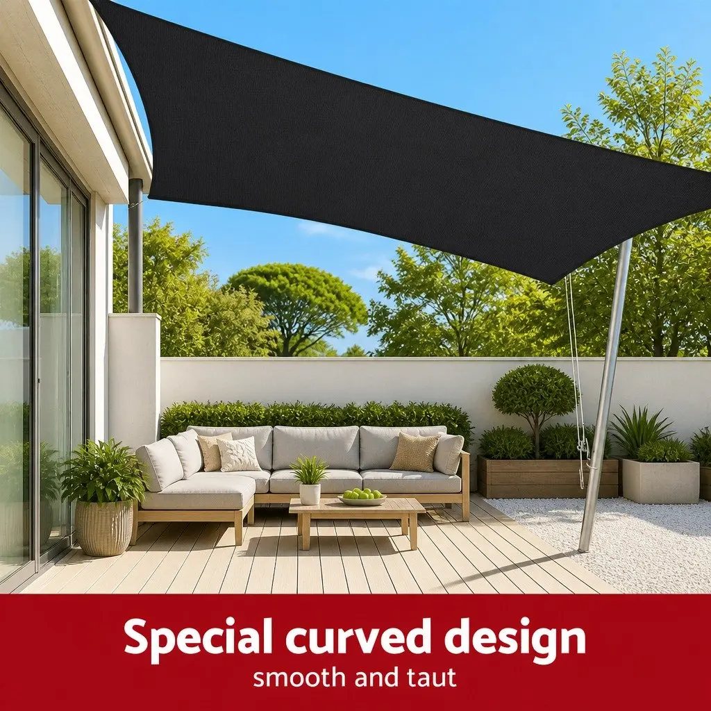 Rectangle Shade Sail Cloth 5X6M UV Block Outdoor Canopy Patio Pool Garden Black