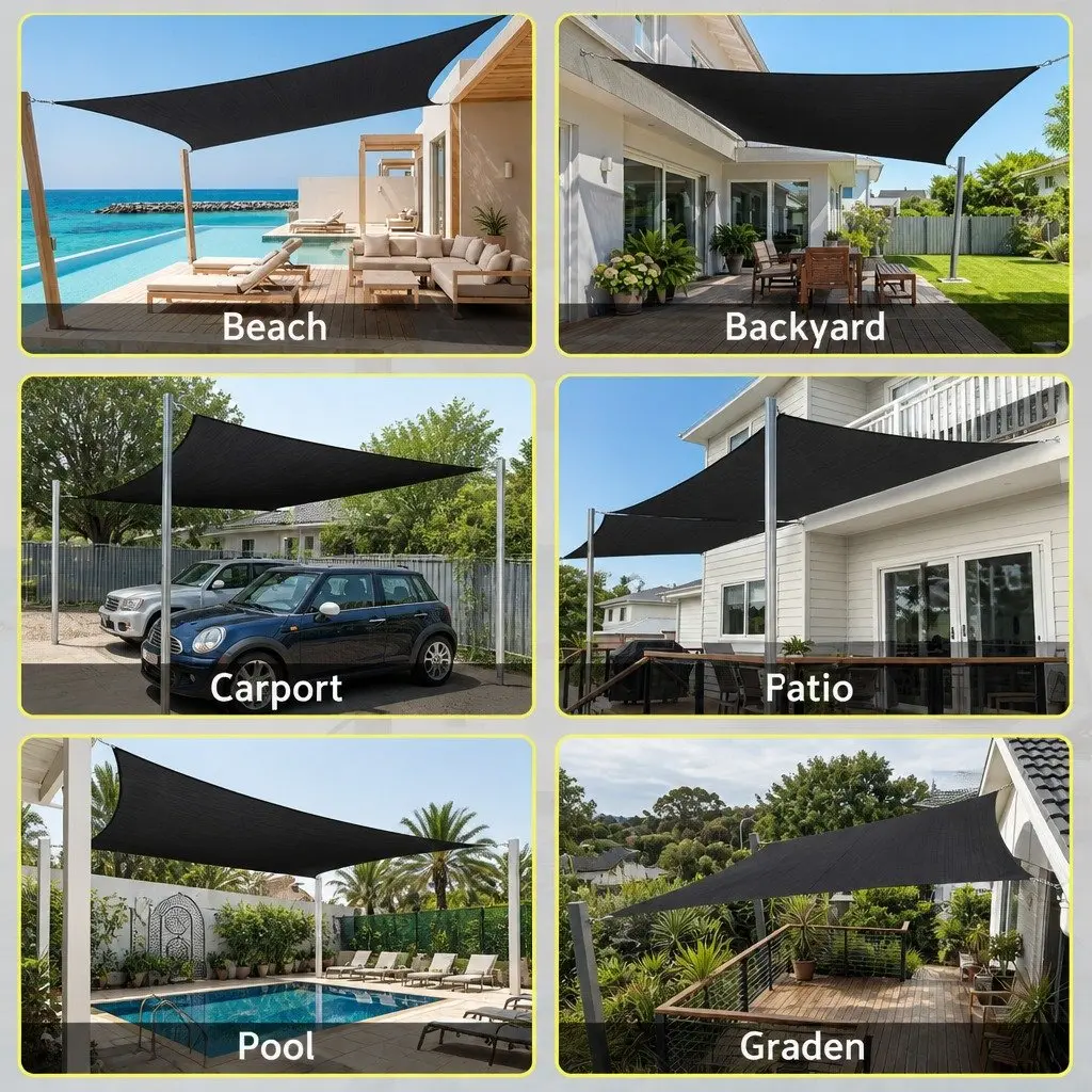 Rectangle Shade Sail Cloth 5X6M UV Block Outdoor Canopy Patio Pool Garden Black