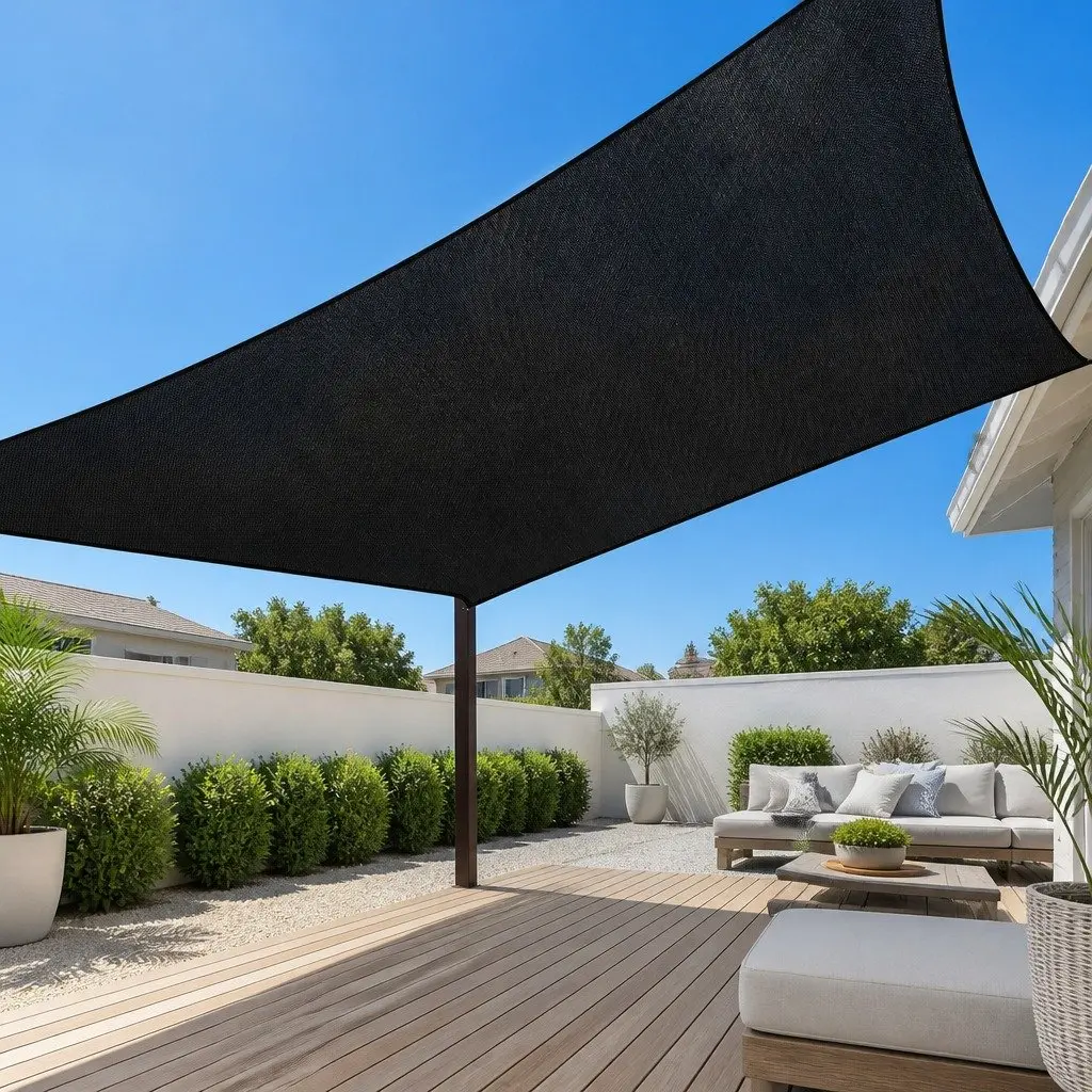 Rectangle Shade Sail Cloth 5X6M UV Block Outdoor Canopy Patio Pool Garden Black