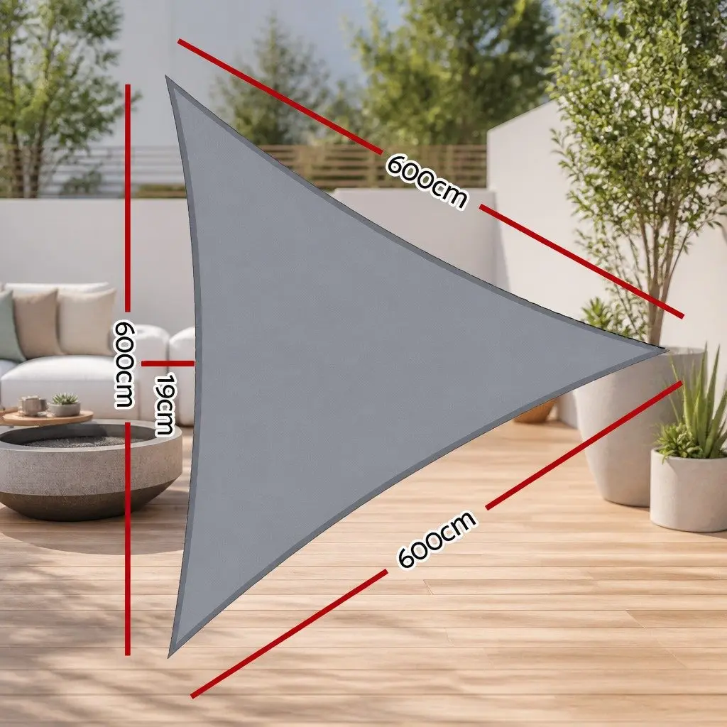 Triangle Shade Sail Grey 6M Outdoor UV Protection for Patio Pool Garden