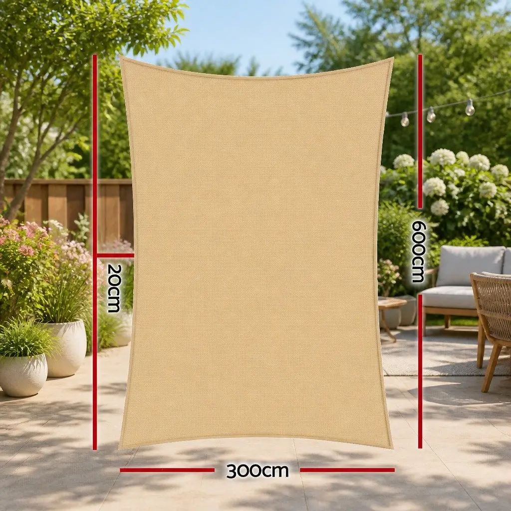 Rectangle Shade Sail UV Resistant 3x6m Sand Lightweight Outdoor Sunshade