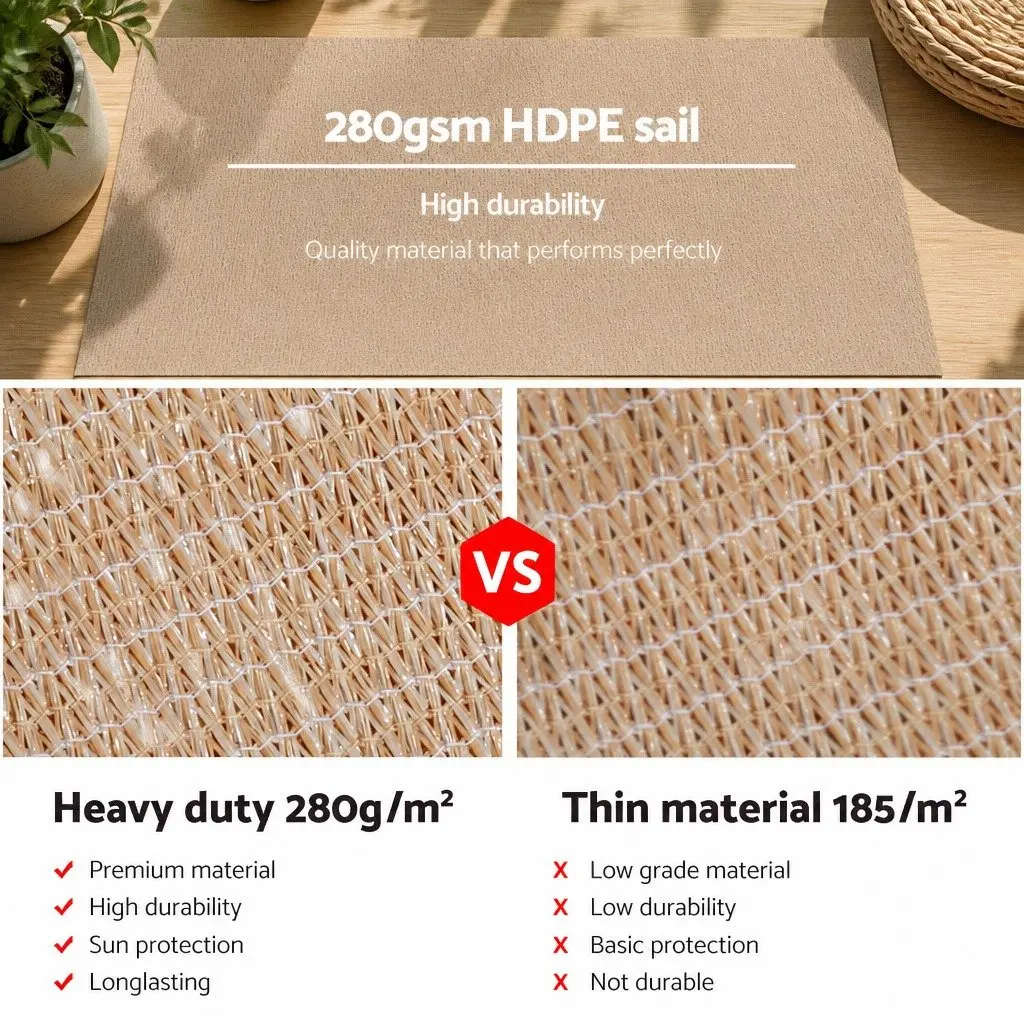 Rectangle Shade Sail 3x4m Sand Outdoor UV Block Sunshade Cloth for Garden Patio