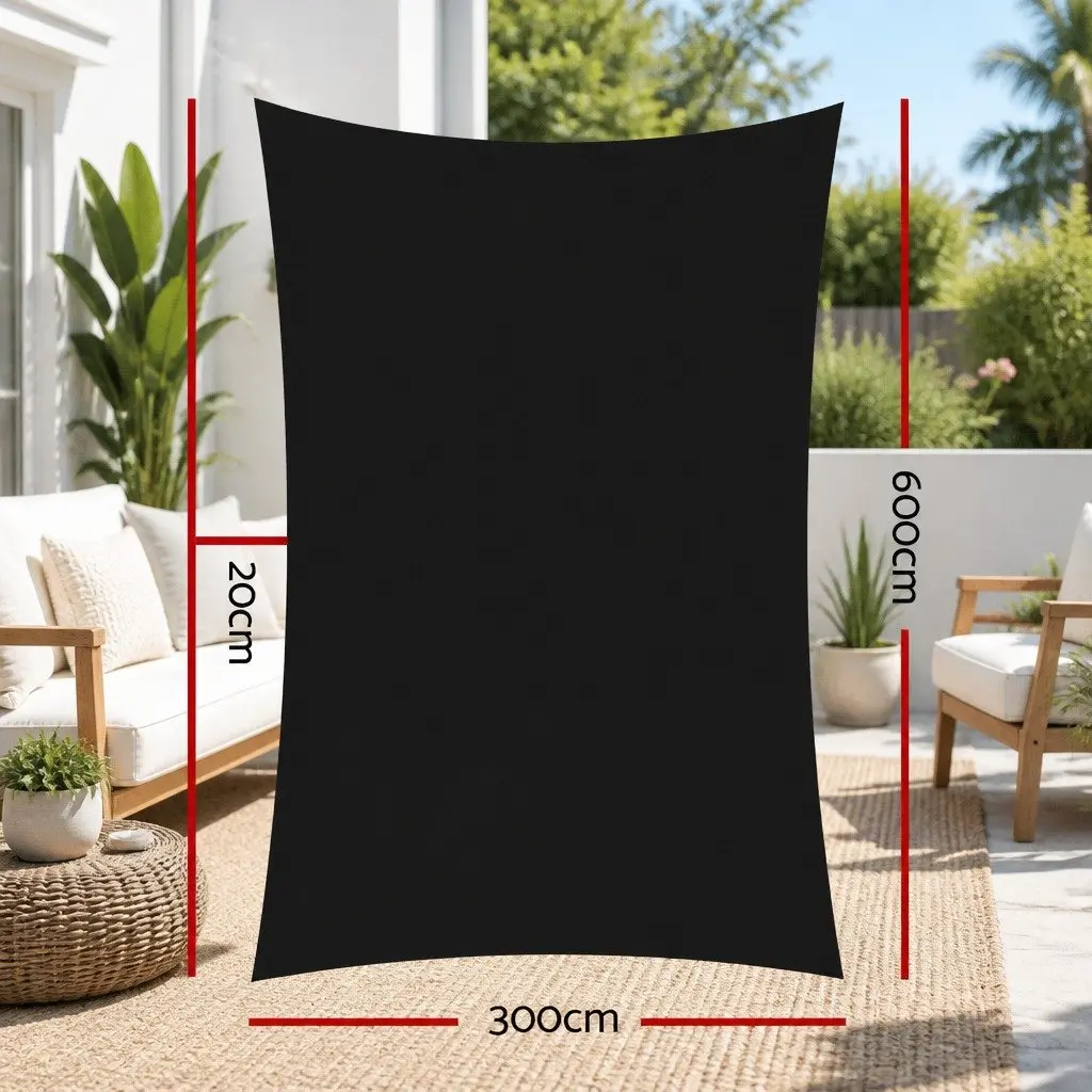 Shade Sail UV Protection Rectangle 3x6m 280GSM Black Outdoor Patio Deck Pool