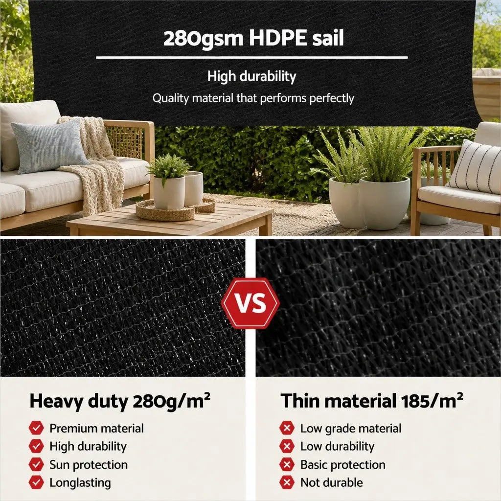 Shade Sail UV Protection Rectangle 3x6m 280GSM Black Outdoor Patio Deck Pool