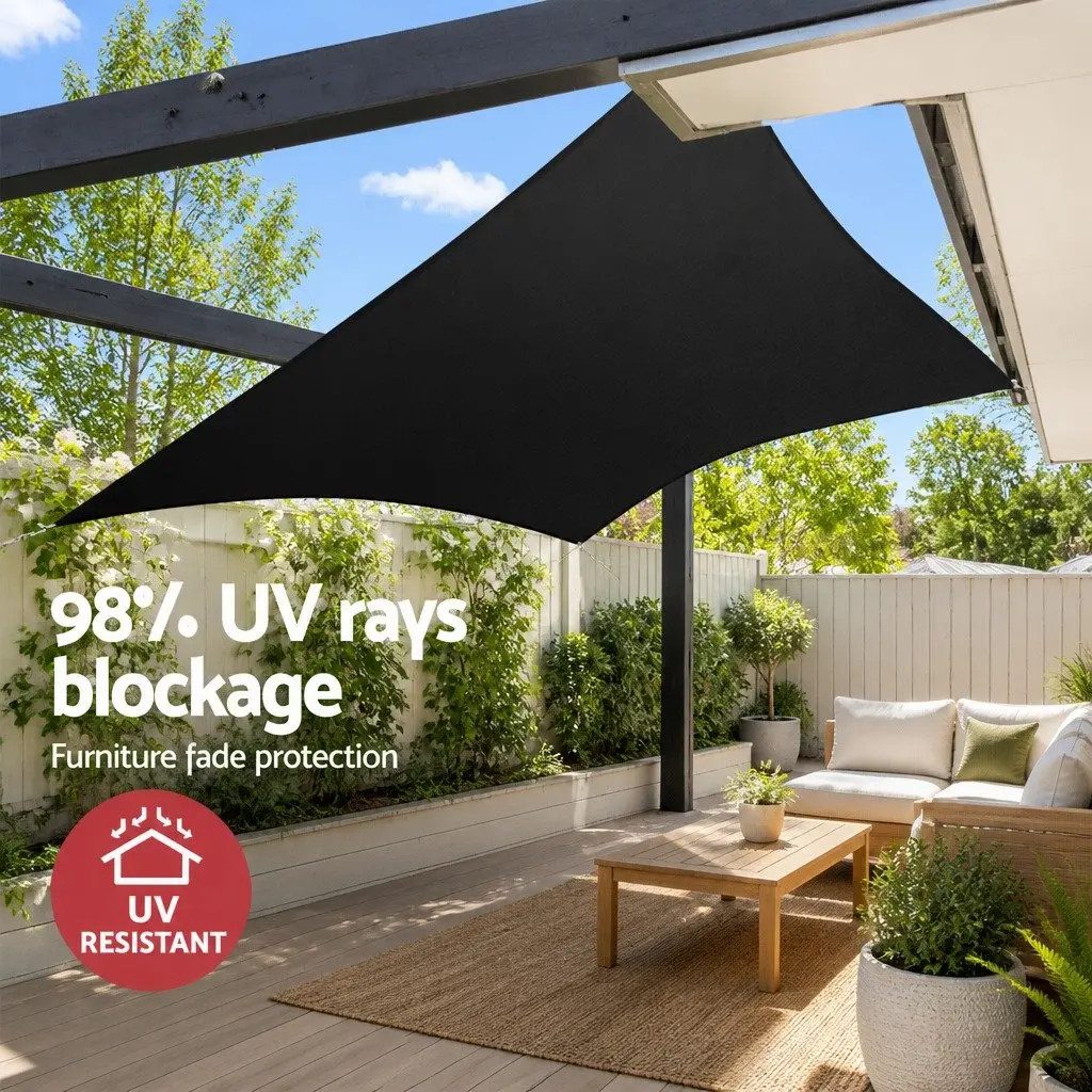Shade Sail UV Protection Rectangle 3x6m 280GSM Black Outdoor Patio Deck Pool