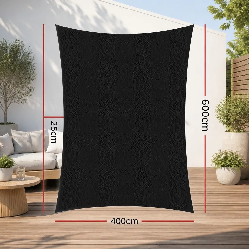 Rectangle Shade Sail Black 4x6m UV Protection Outdoor Patio Pool Garden Sunshade
