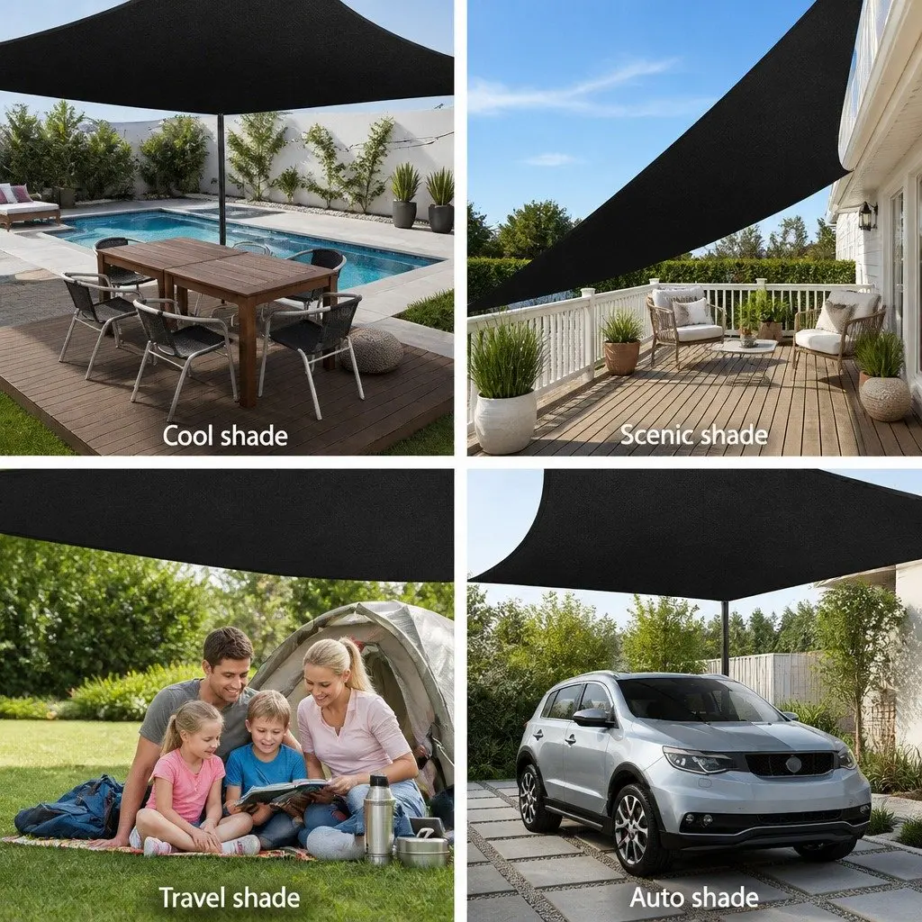 Rectangle Shade Sail Black 4x6m UV Protection Outdoor Patio Pool Garden Sunshade