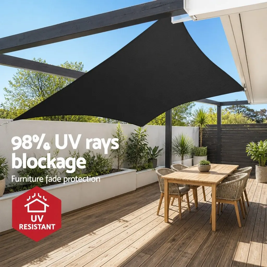 Rectangle Shade Sail Black 4x6m UV Protection Outdoor Patio Pool Garden Sunshade