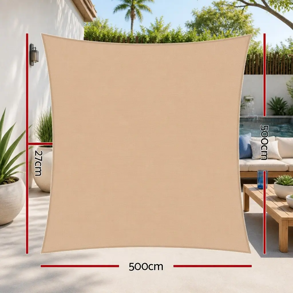 Shade Sail UV Protection Square 5x5m Outdoor Patio Pool Deck Sunshade Cloth Sand