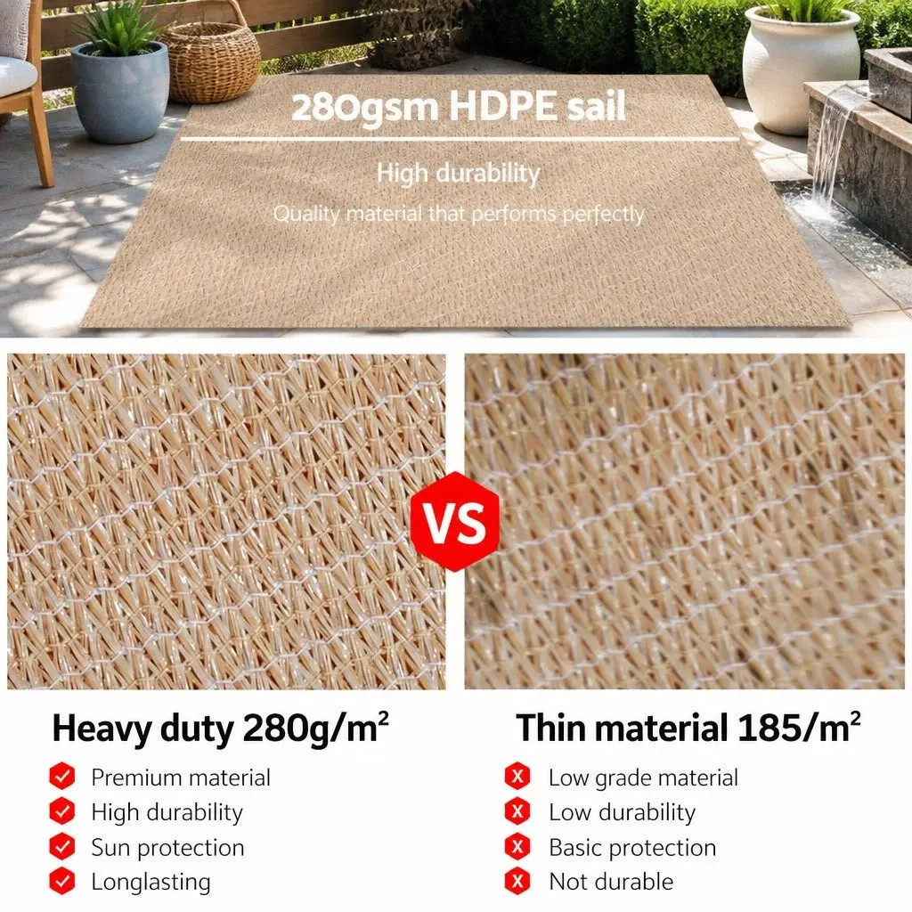 Shade Sail UV Protection Square 5x5m Outdoor Patio Pool Deck Sunshade Cloth Sand