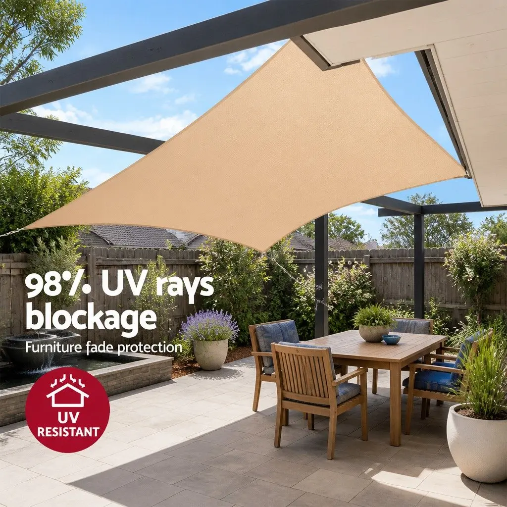 Shade Sail UV Protection Square 5x5m Outdoor Patio Pool Deck Sunshade Cloth Sand