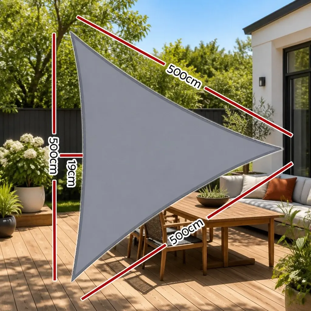 Triangle Shade Sail Grey 5x5x5m Outdoor Sun Shelter Garden Patio Pool Cover
