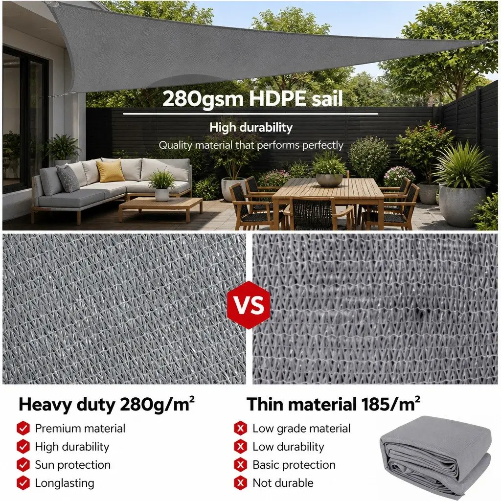 Triangle Shade Sail Grey 5x5x5m Outdoor Sun Shelter Garden Patio Pool Cover
