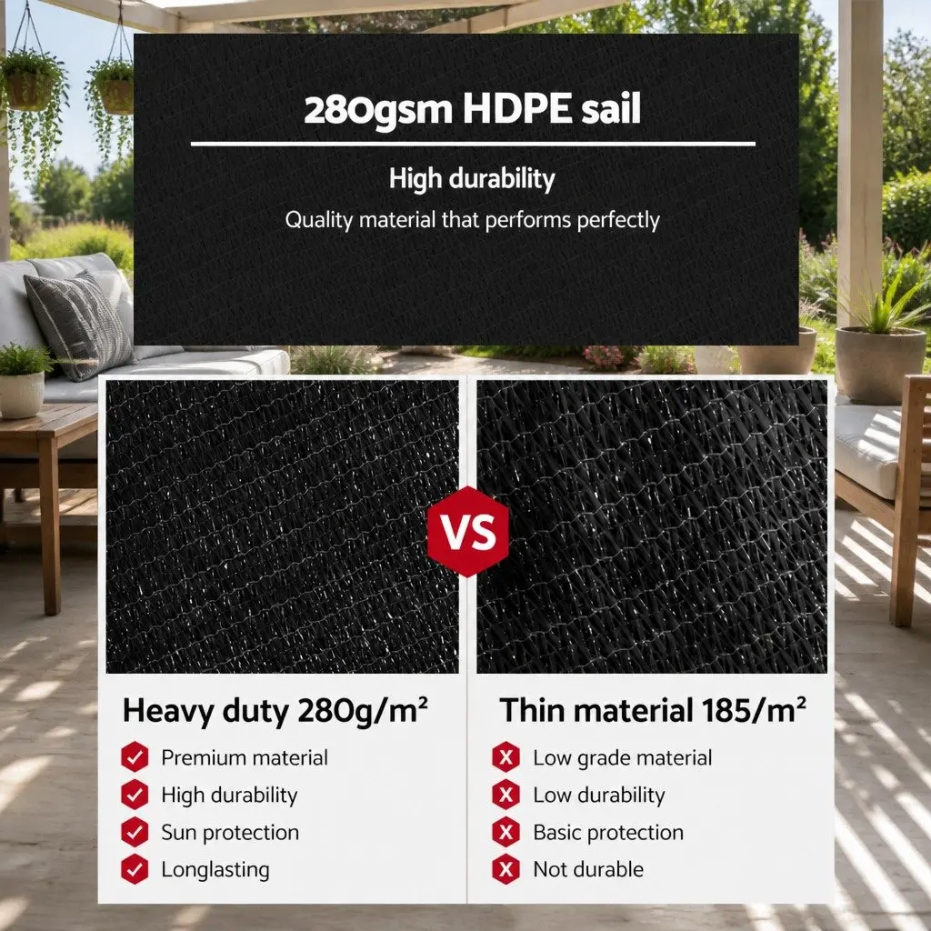 Rectangle Shade Sail UV Protection 5x7m 280GSM Outdoor Patio Pool Sunshade Cloth