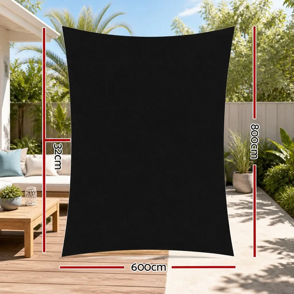 Shade Sail UV Blocking Rectangle 6x8m 280GSM Outdoor Patio Pool Sunshade Cloth