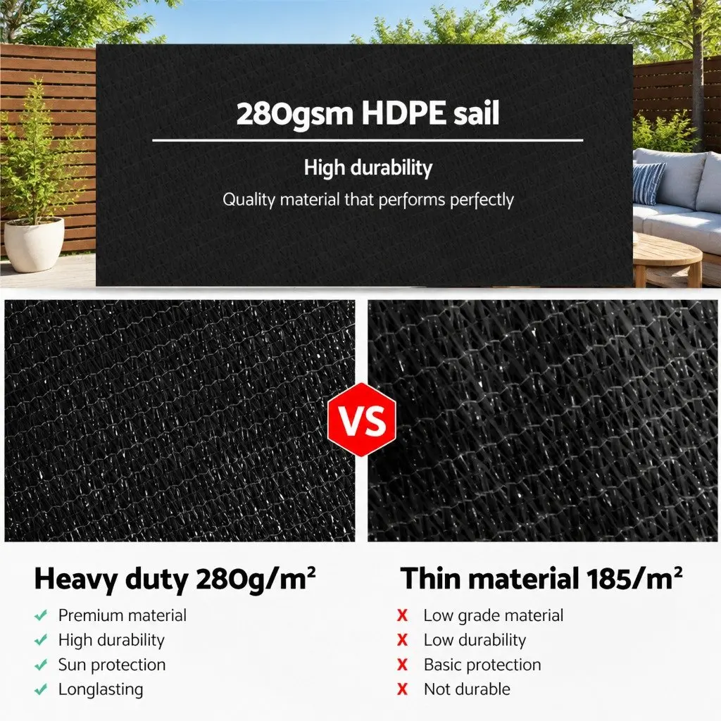 Shade Sail UV Blocking Rectangle 6x8m 280GSM Outdoor Patio Pool Sunshade Cloth