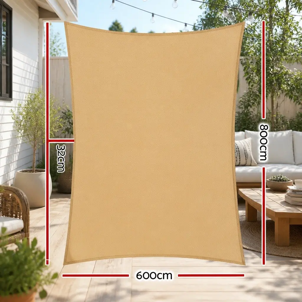 Rectangle Shade Sail 280GSM UV Protection 6x8m Outdoor Patio Pool Sunshade Cloth