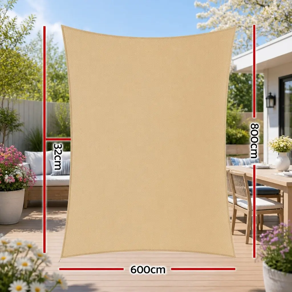 Rectangle Shade Sail 6x8m 185GSM UV Protection Sand Outdoor Patio Pool Sunshade