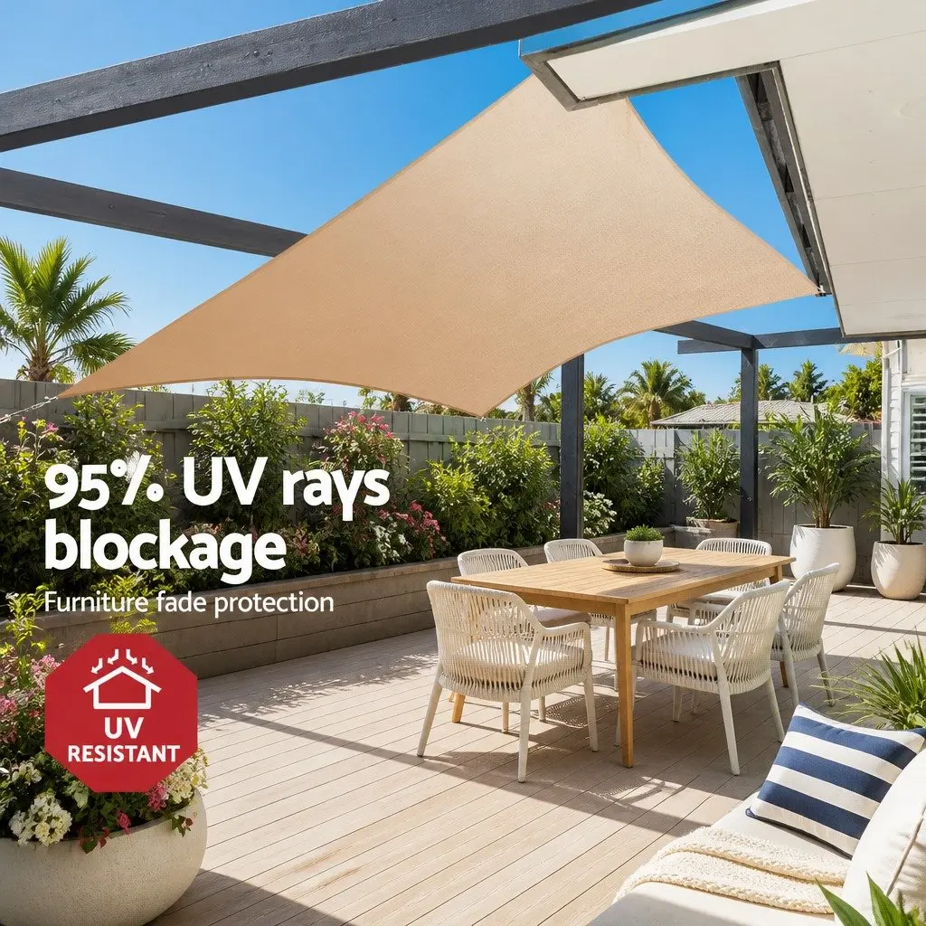 Rectangle Shade Sail 6x8m 185GSM UV Protection Sand Outdoor Patio Pool Sunshade