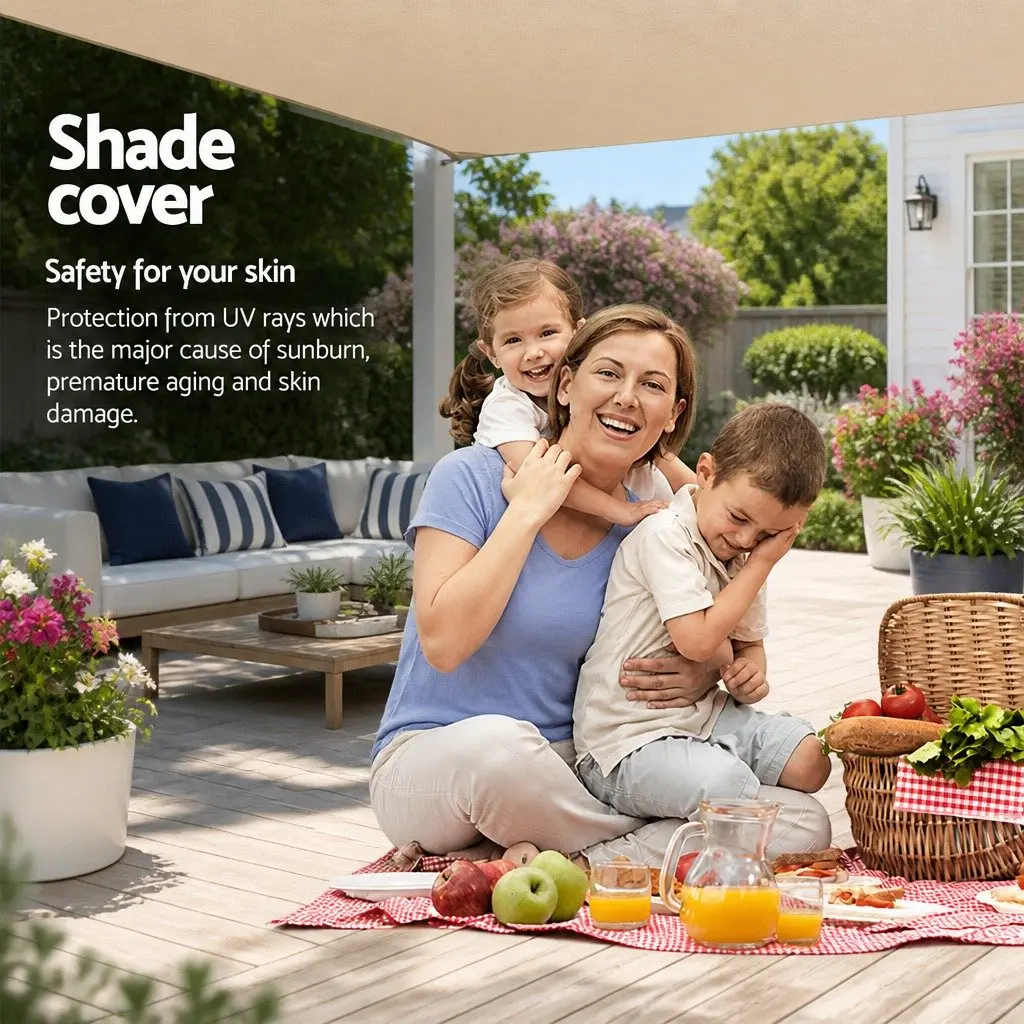 Rectangle Shade Sail 6x8m 185GSM UV Protection Sand Outdoor Patio Pool Sunshade