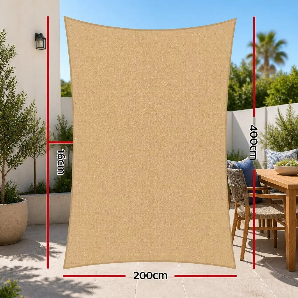 Rectangle Shade Sail Waterproof Sand 2x4m UV Blocking Canopy Outdoor Heavy-duty