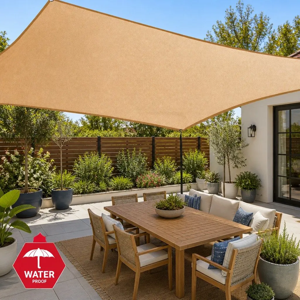 Rectangle Shade Sail Waterproof Sand 2x4m UV Blocking Canopy Outdoor Heavy-duty