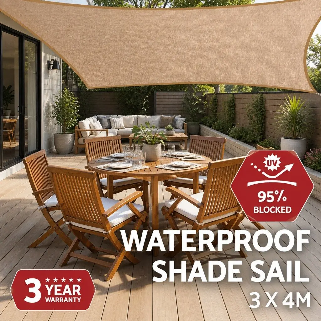 Shade Sail Waterproof Rectangle 3x4m UV Protection Outdoor Patio Pool Deck