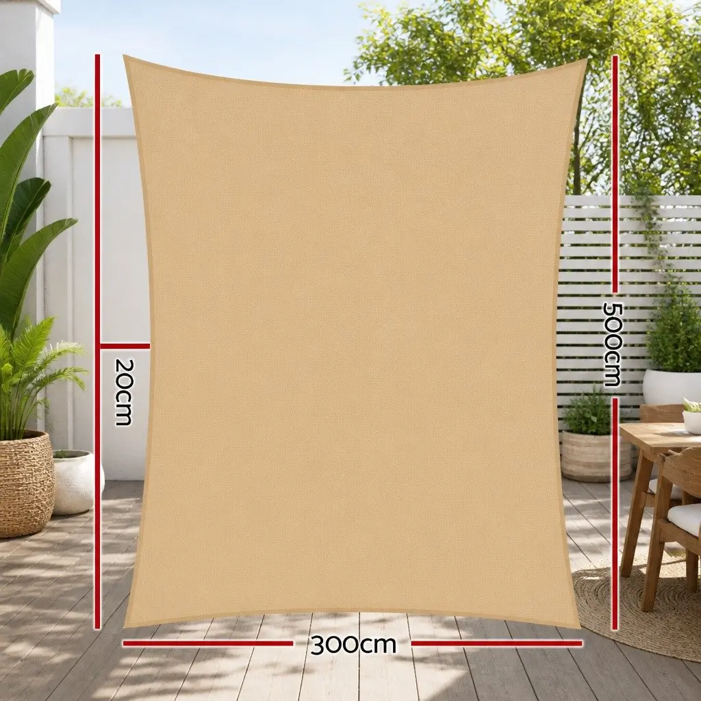 Waterproof Shade Sail Rectangle Sand 3x5m UV Protection Outdoor