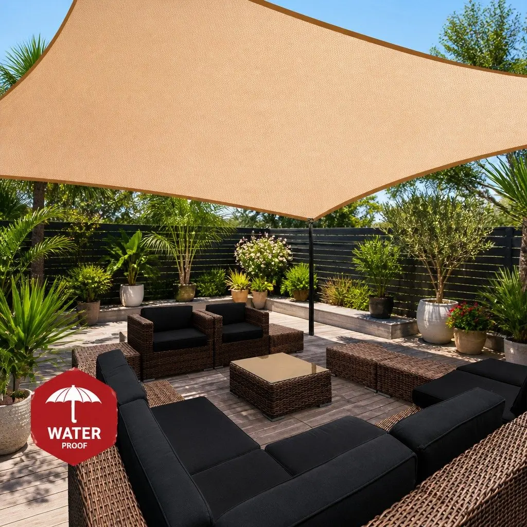 Waterproof Shade Sail Rectangle Sand 3x5m UV Protection Outdoor