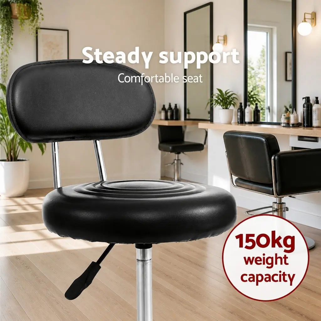 Black Salon Stool with Backrest and Mobility