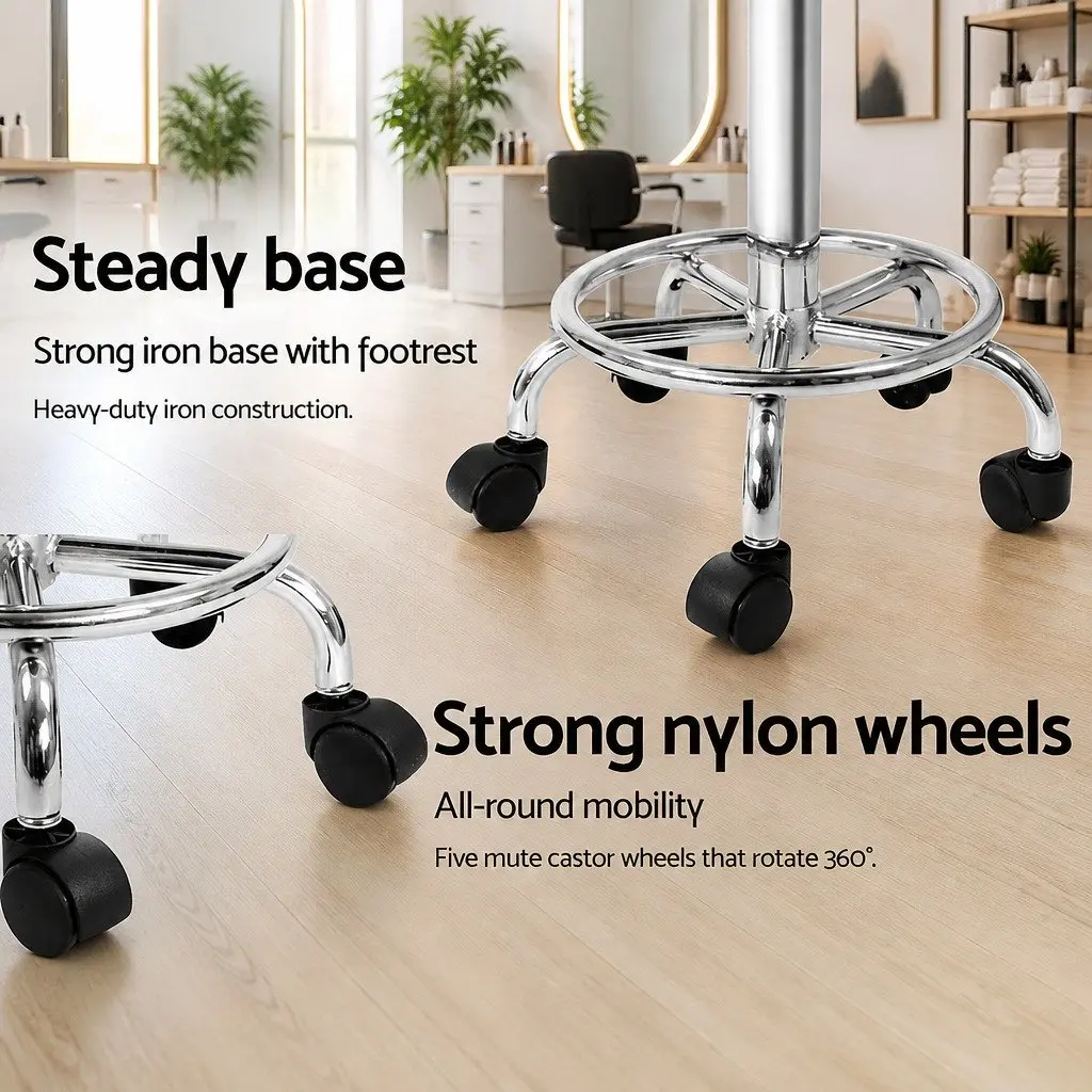 Black Salon Stool with Backrest and Mobility