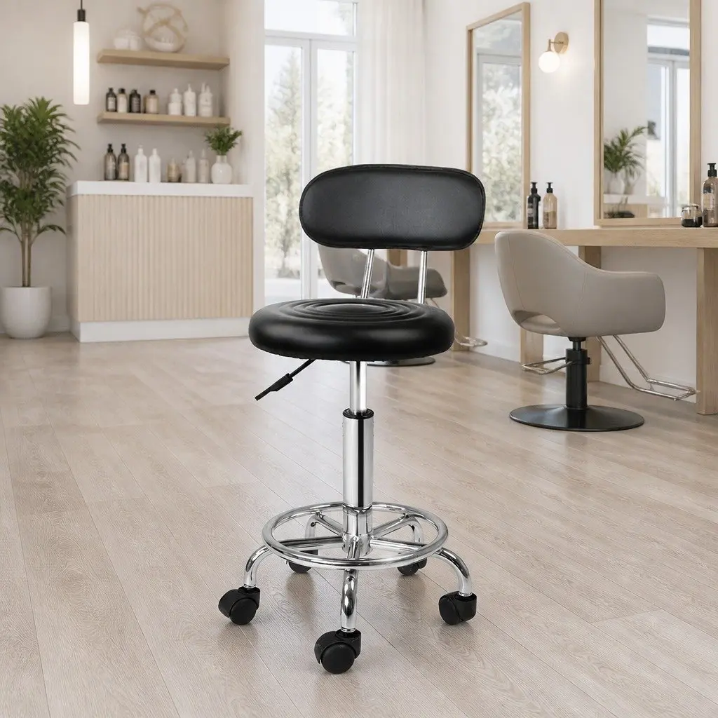 Salon Stool Swivel Chair Black Backrest Adjustable Height Barber Beauty Salon