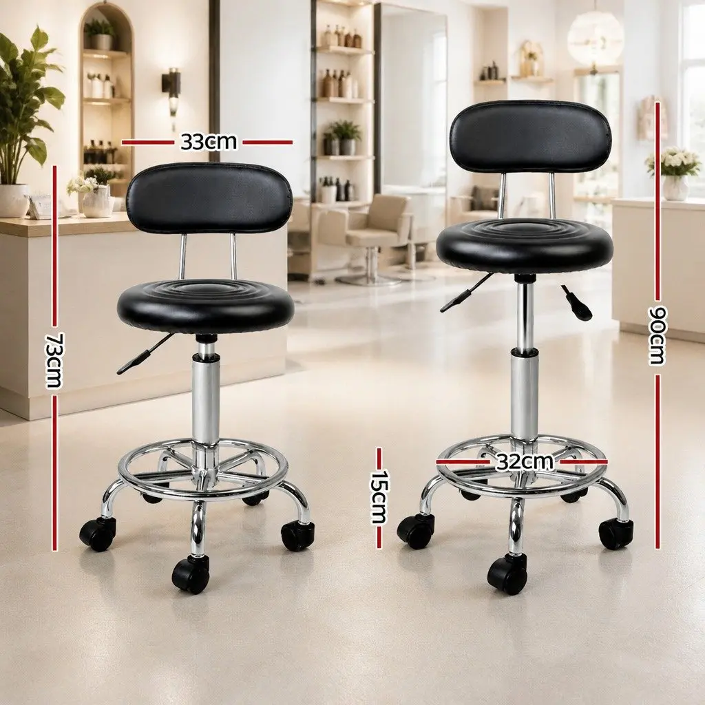 Salon Stool Swivel Chair Black Backrest Adjustable Height Barber Beauty Salon