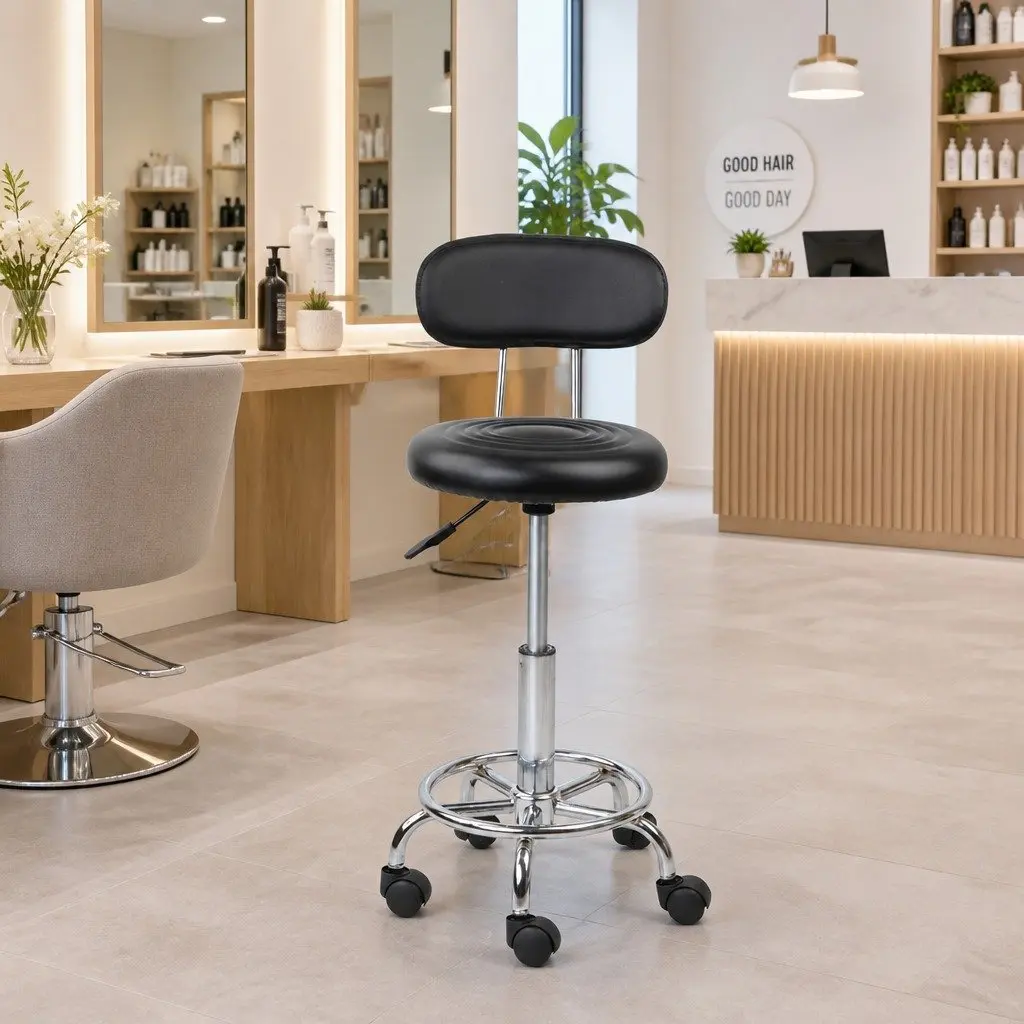 Salon Stool Swivel Chair Black Backrest Adjustable Height Barber Beauty Salon