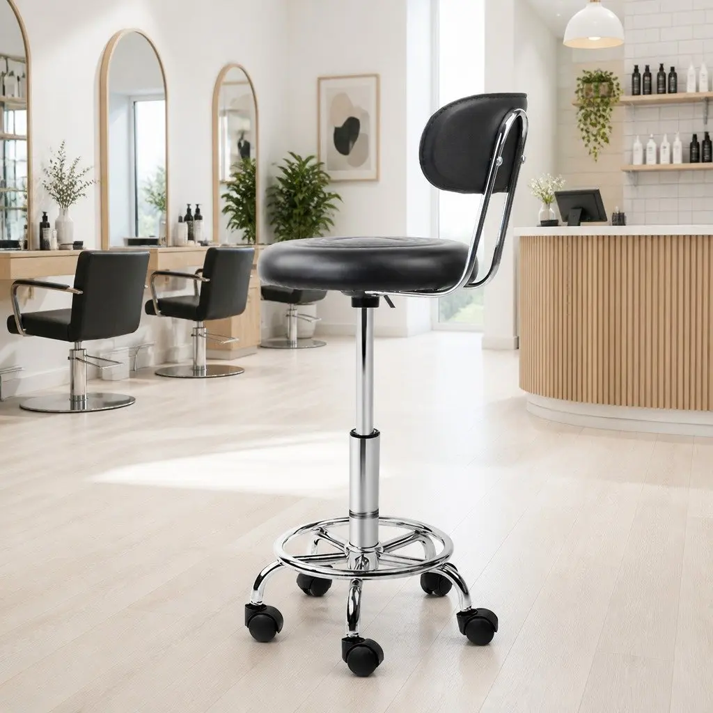 Salon Stool Swivel Chair Black Backrest Adjustable Height Barber Beauty Salon