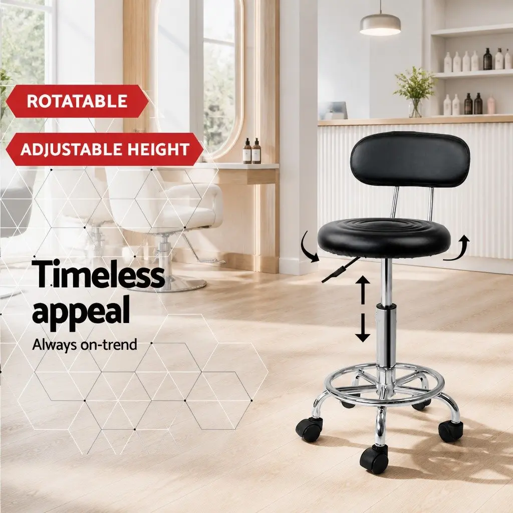 Salon Stool Swivel Chair Black Backrest Adjustable Height Barber Beauty Salon