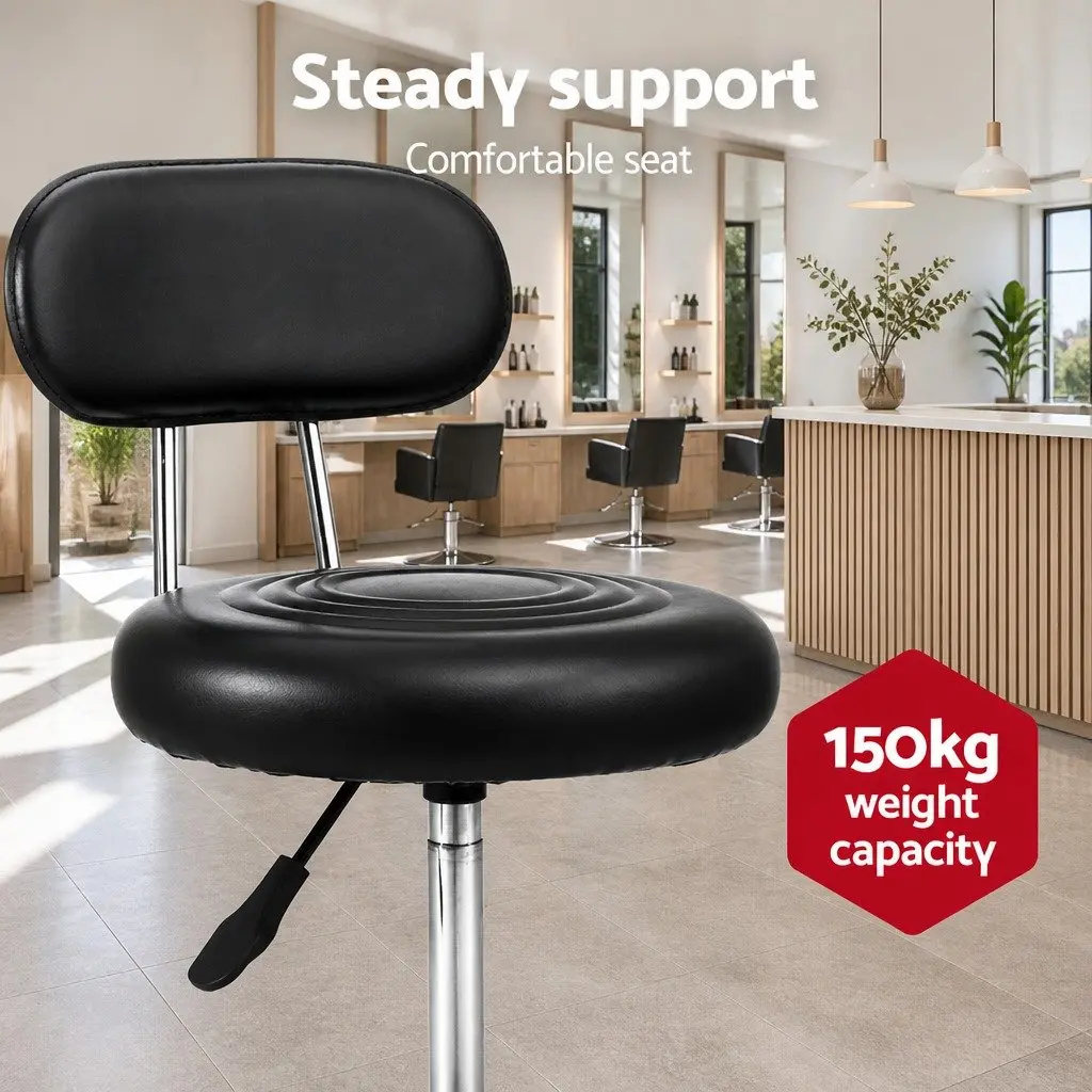 Salon Stool Swivel Chair Black Backrest Adjustable Height Barber Beauty Salon