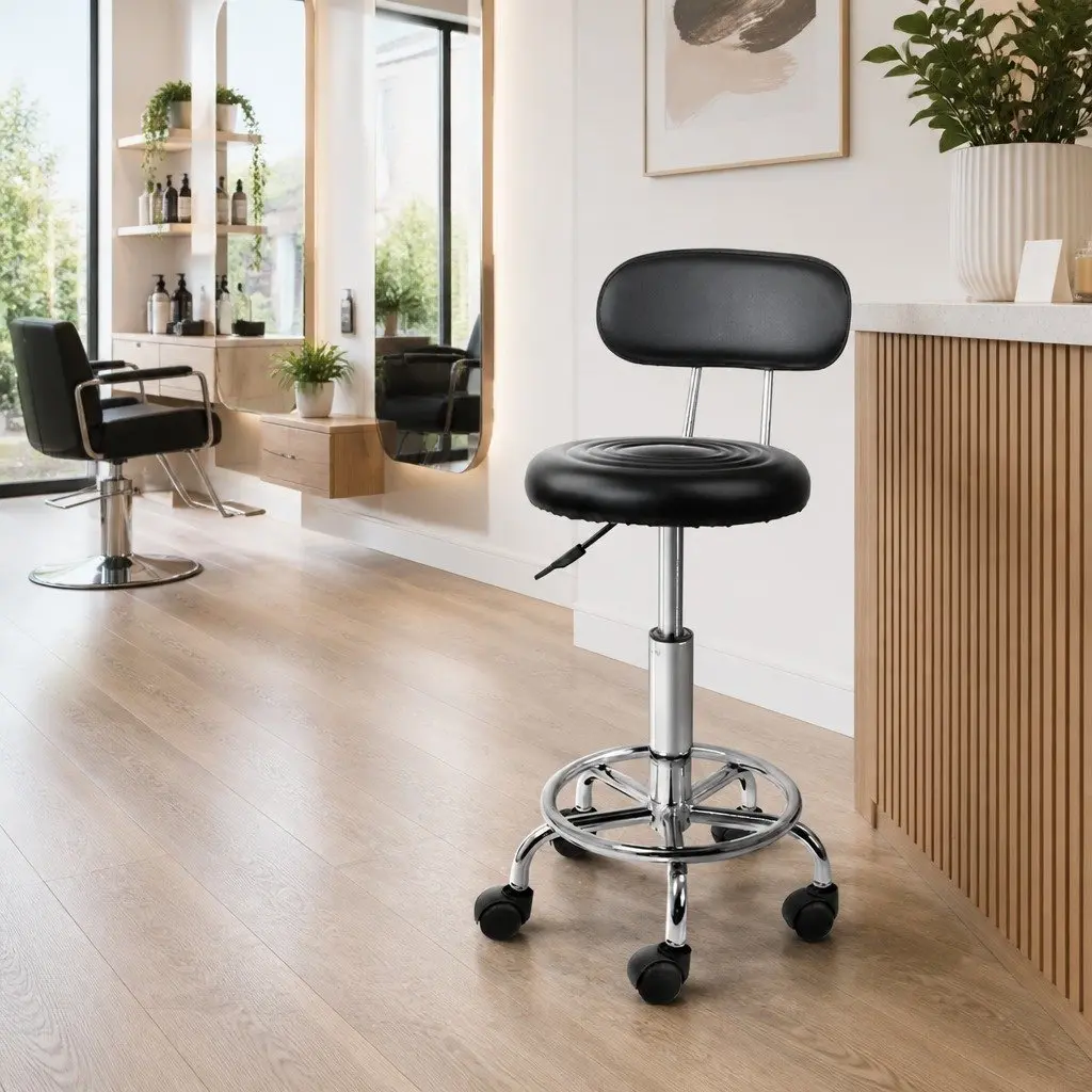 Salon Stool Swivel Chair Black Backrest Adjustable Height Barber Beauty Salon