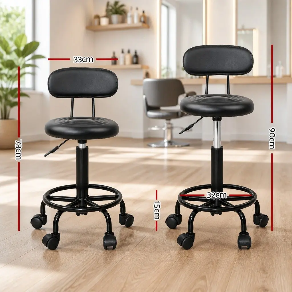 Salon Stool Swivel Chair with Backrest Adjustable Height Black Pack of 2
