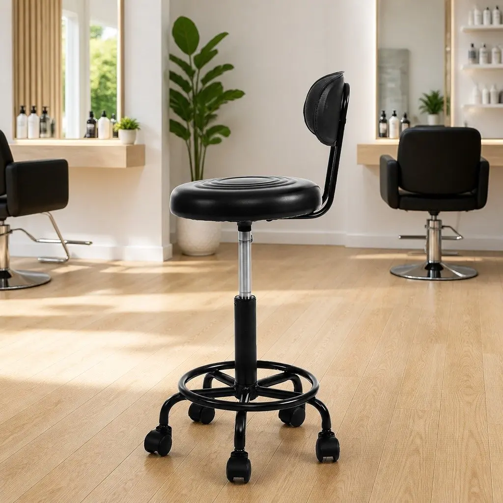 Salon Stool Swivel Chair with Backrest Adjustable Height Black Pack of 2