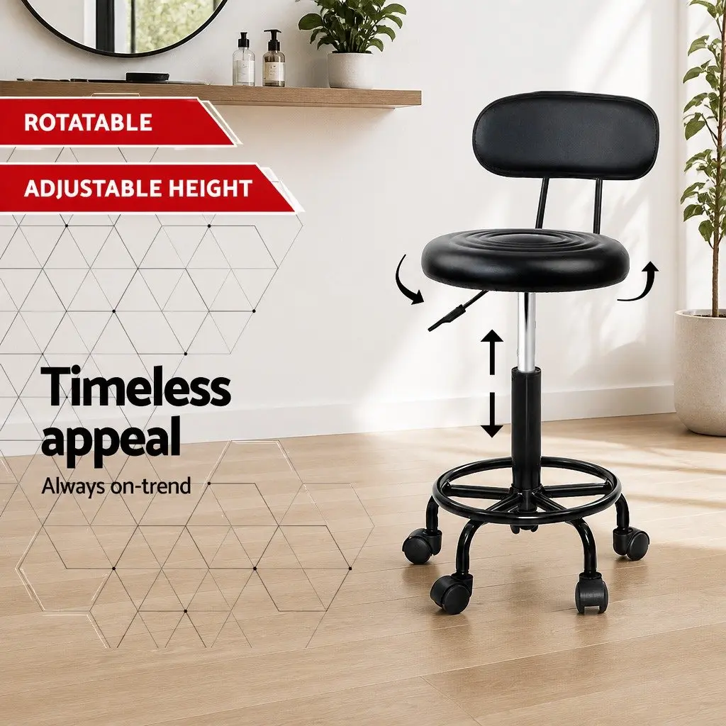 Salon Stool Swivel Chair with Backrest Adjustable Height Black Pack of 2