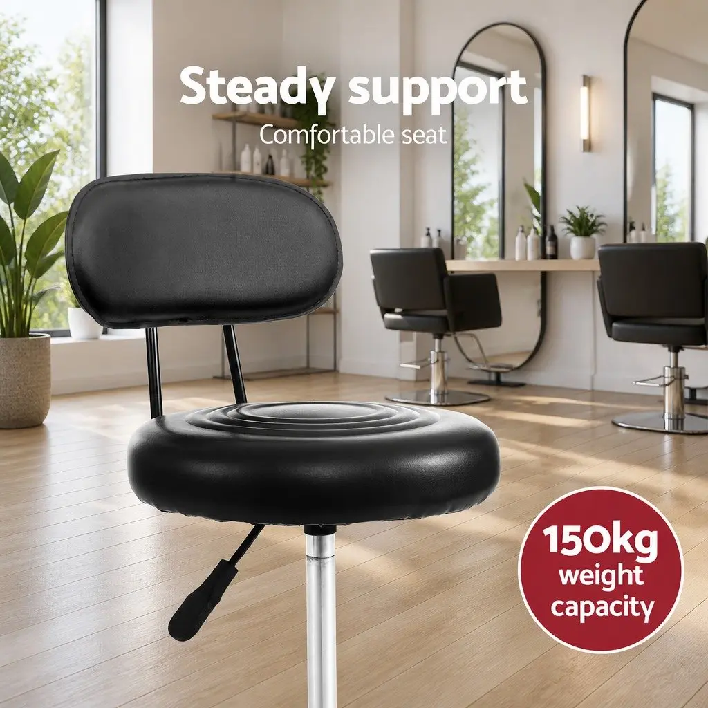 Salon Stool Swivel Chair with Backrest Adjustable Height Black Pack of 2