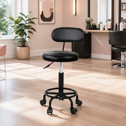 Salon Stool Swivel Chair with Backrest Adjustable Height Rotatable Black