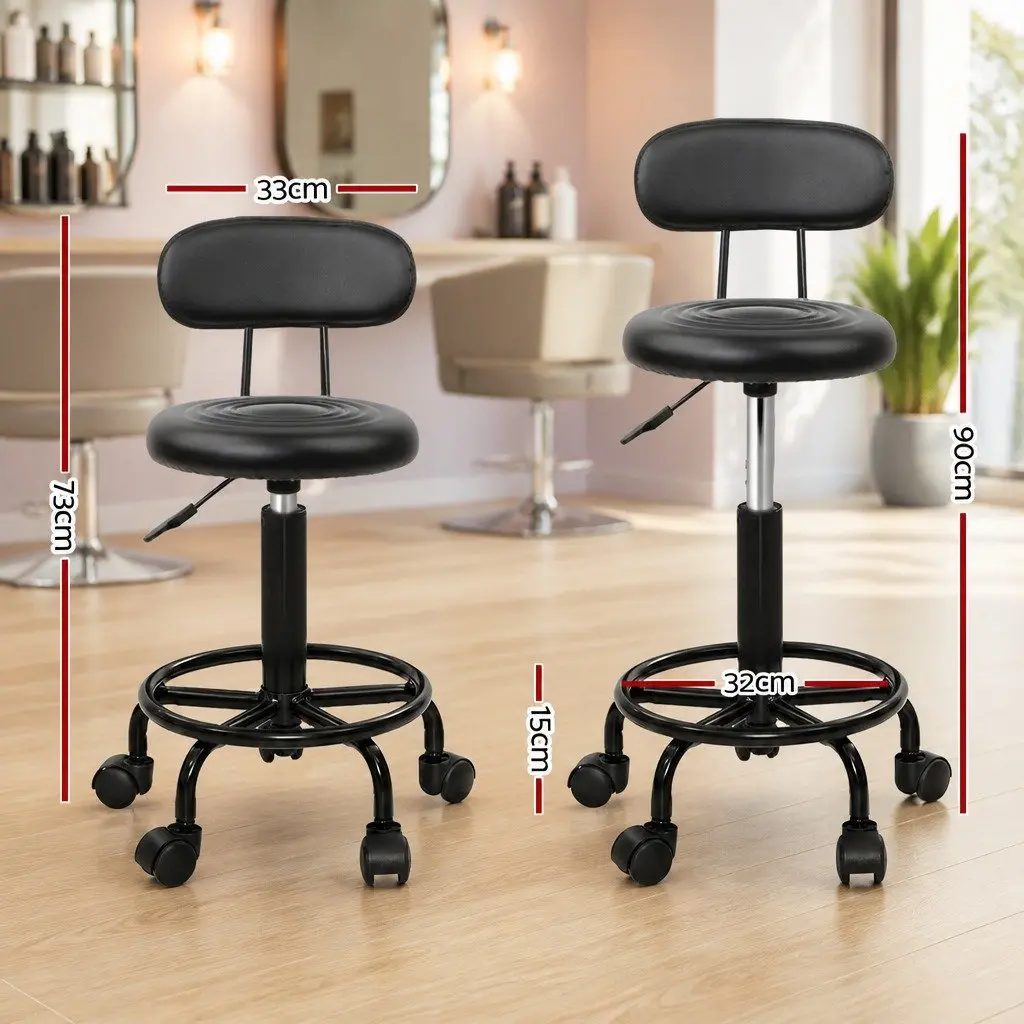Salon Stool Swivel Chair with Backrest Adjustable Height Rotatable Black