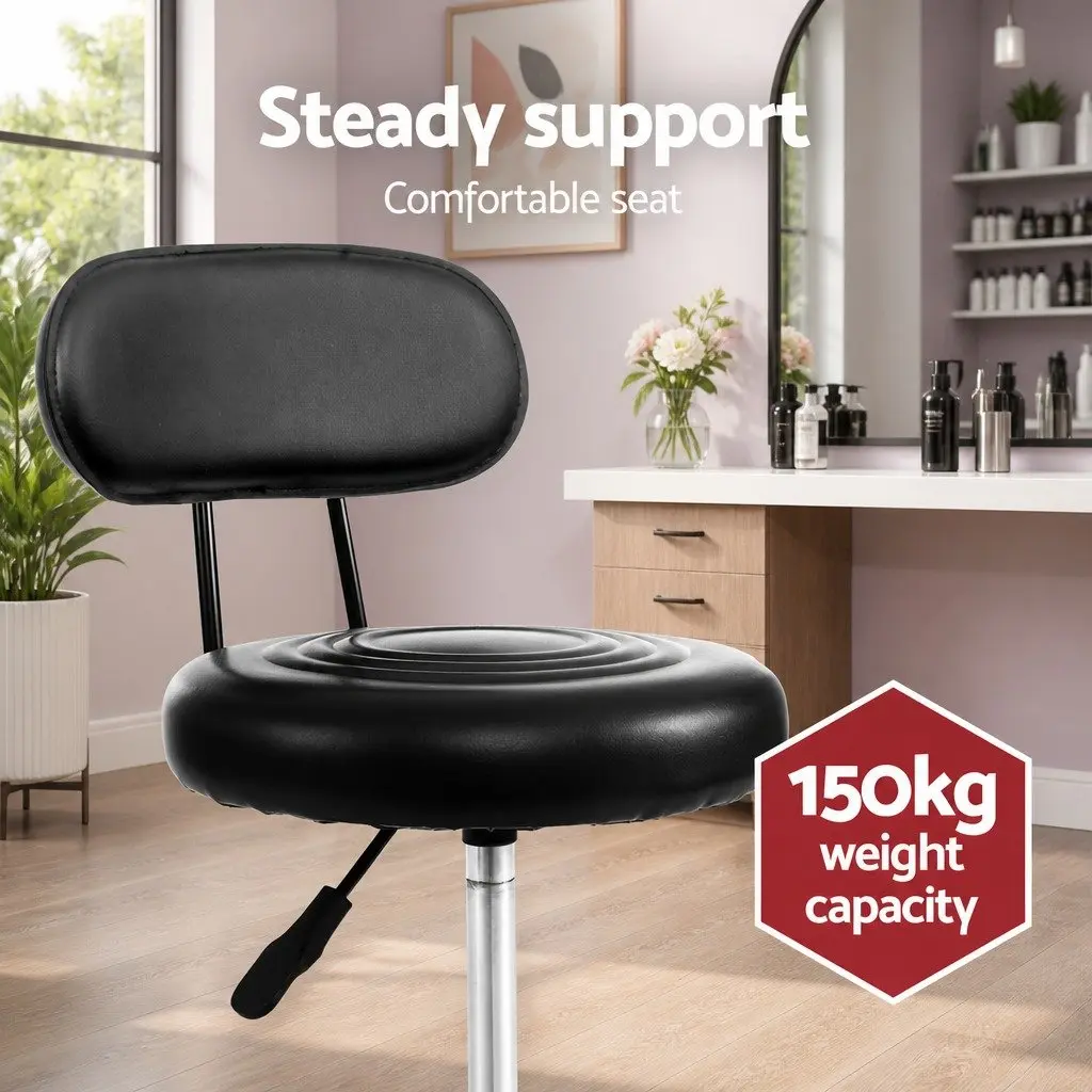 Salon Stool Swivel Chair with Backrest Adjustable Height Rotatable Black