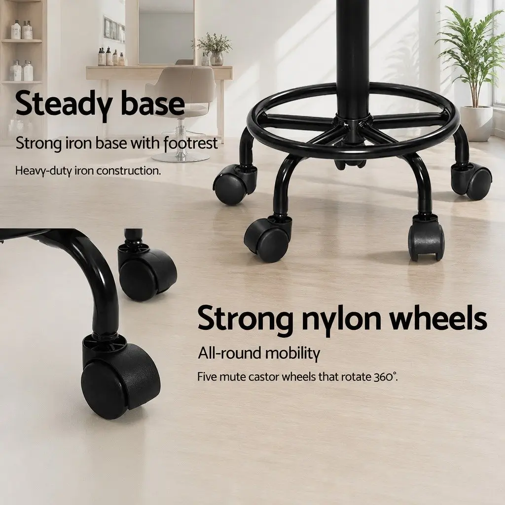 Salon Stool Swivel Chair with Backrest Adjustable Height Rotatable Black