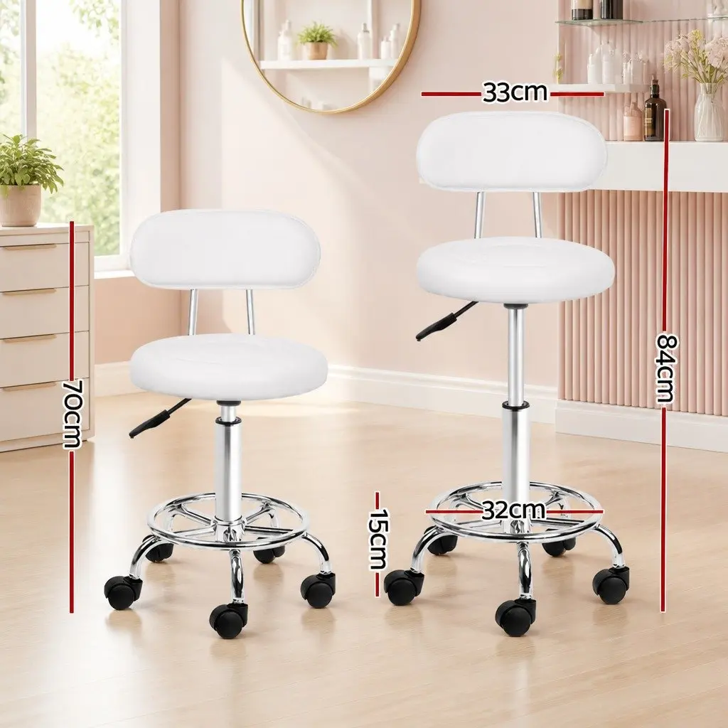 Swivel Stool for Salon Adjustable Height Round Seat with Backrest White
