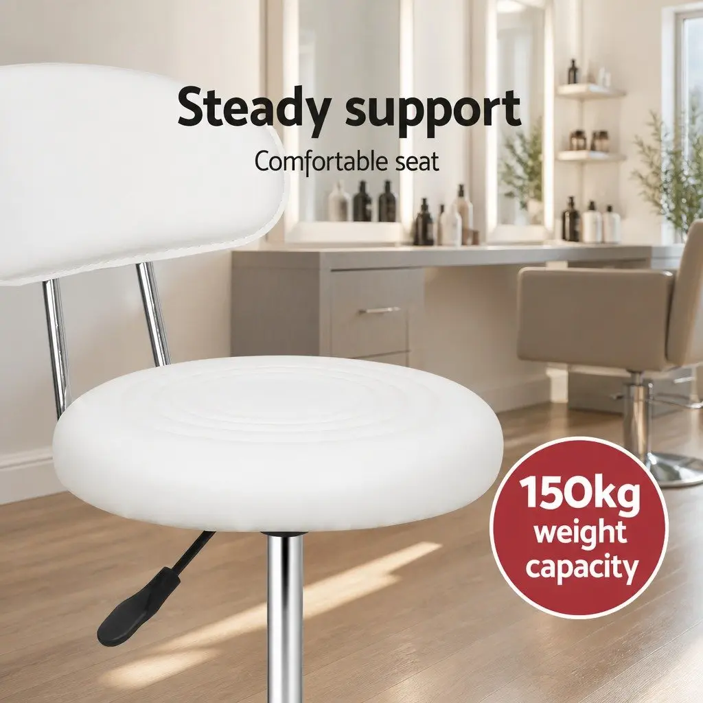Swivel Stool for Salon Adjustable Height Round Seat with Backrest White