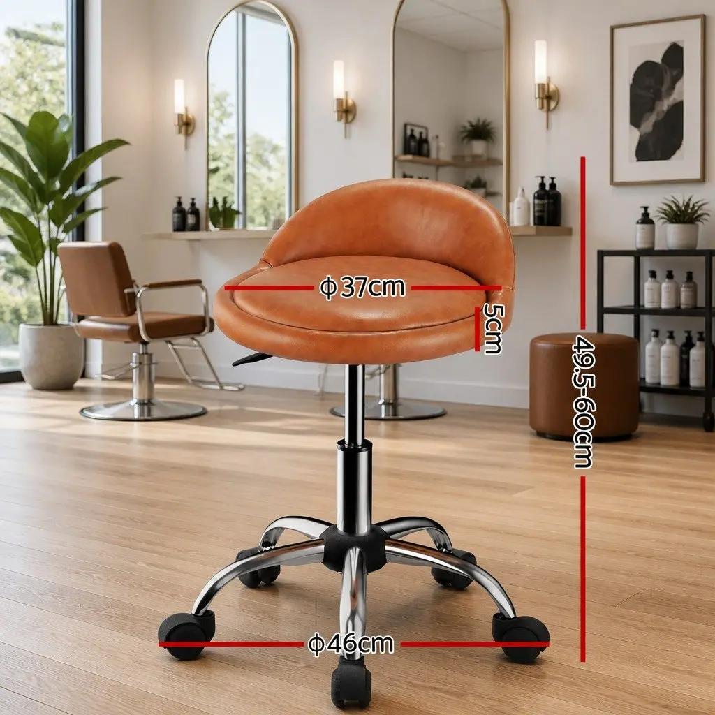 Salon Stool Swivel Chair Brown Adjustable Height with Backrest 360 Degree Rotation