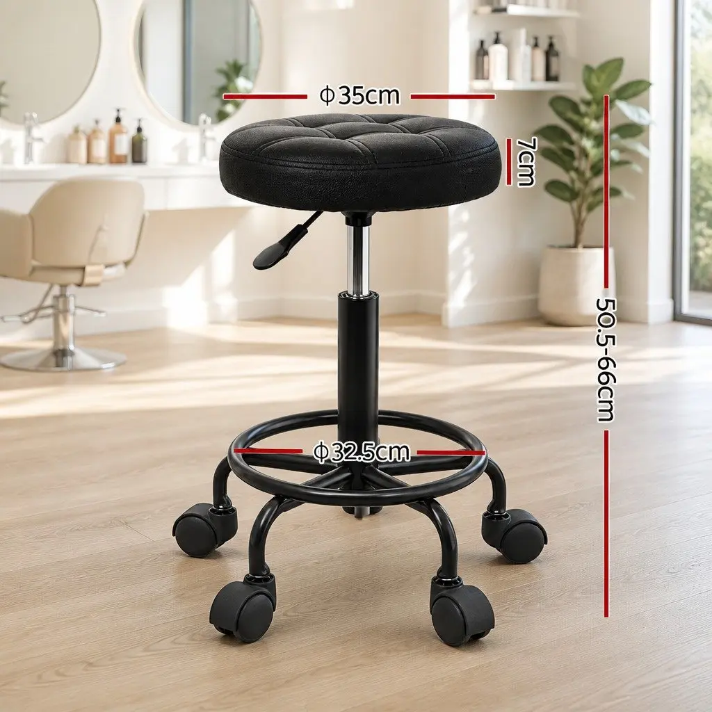 Salon Stool Round Swivel Chair Black Adjustable Height Gas Lift Castor Wheels
